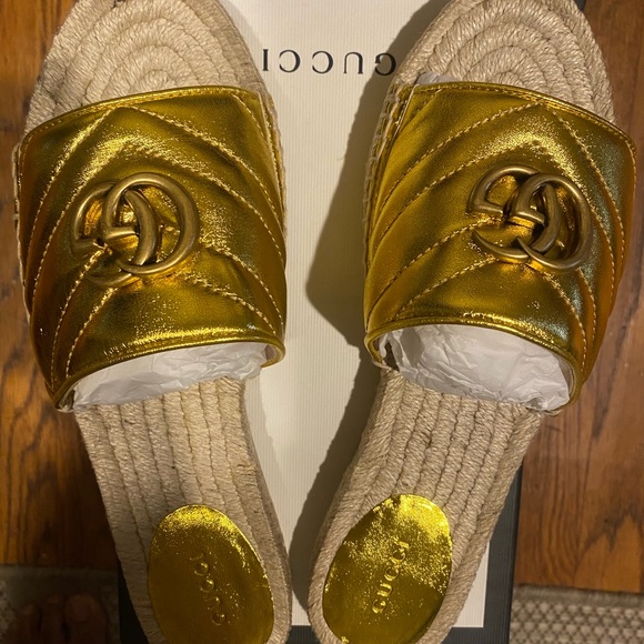 Gucci Shoes Gucci Marmont Gold Slides Poshmark
